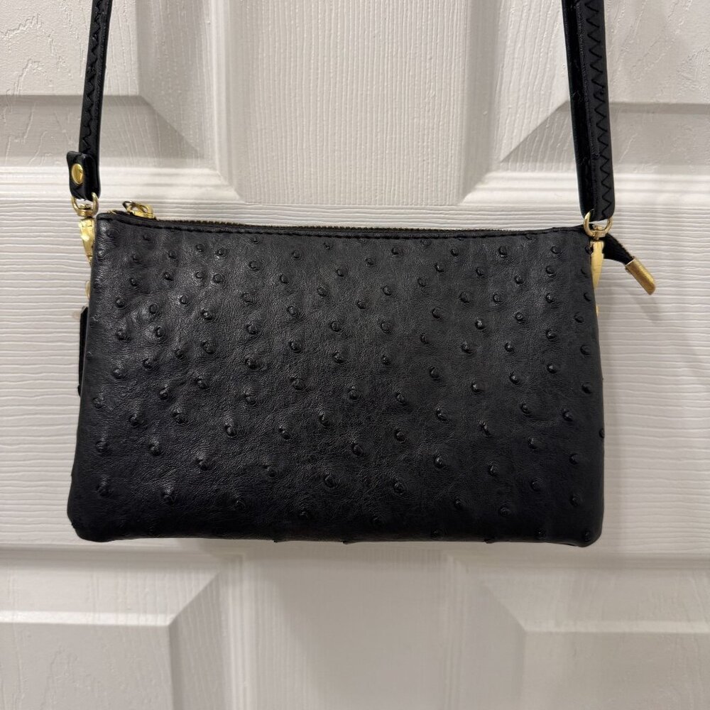 Humble Chic Faux Leather Ostrich Texture Black Crossbody Bag Clutch Neutral